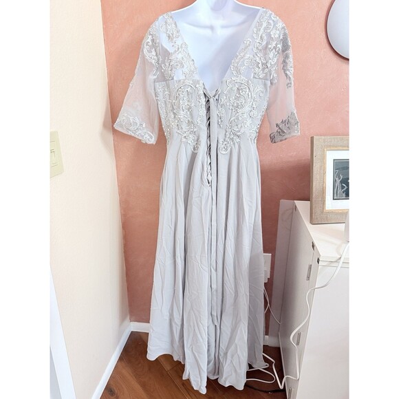 Miss Veil Womens Light Gray Short Sleeve Boat Neck Midi A-Line Dress Size Large - Picture 7 of 11
